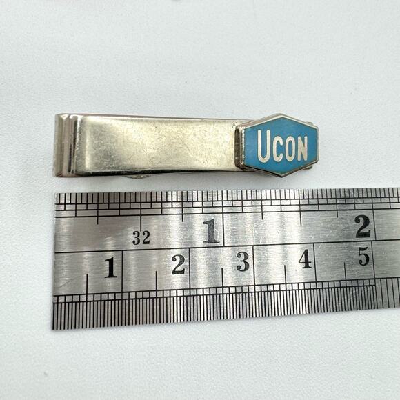 Vintage UCON Tie Bar Clasp Clip Company Advertising Logo Collectible Blue White - Picture 7 of 9